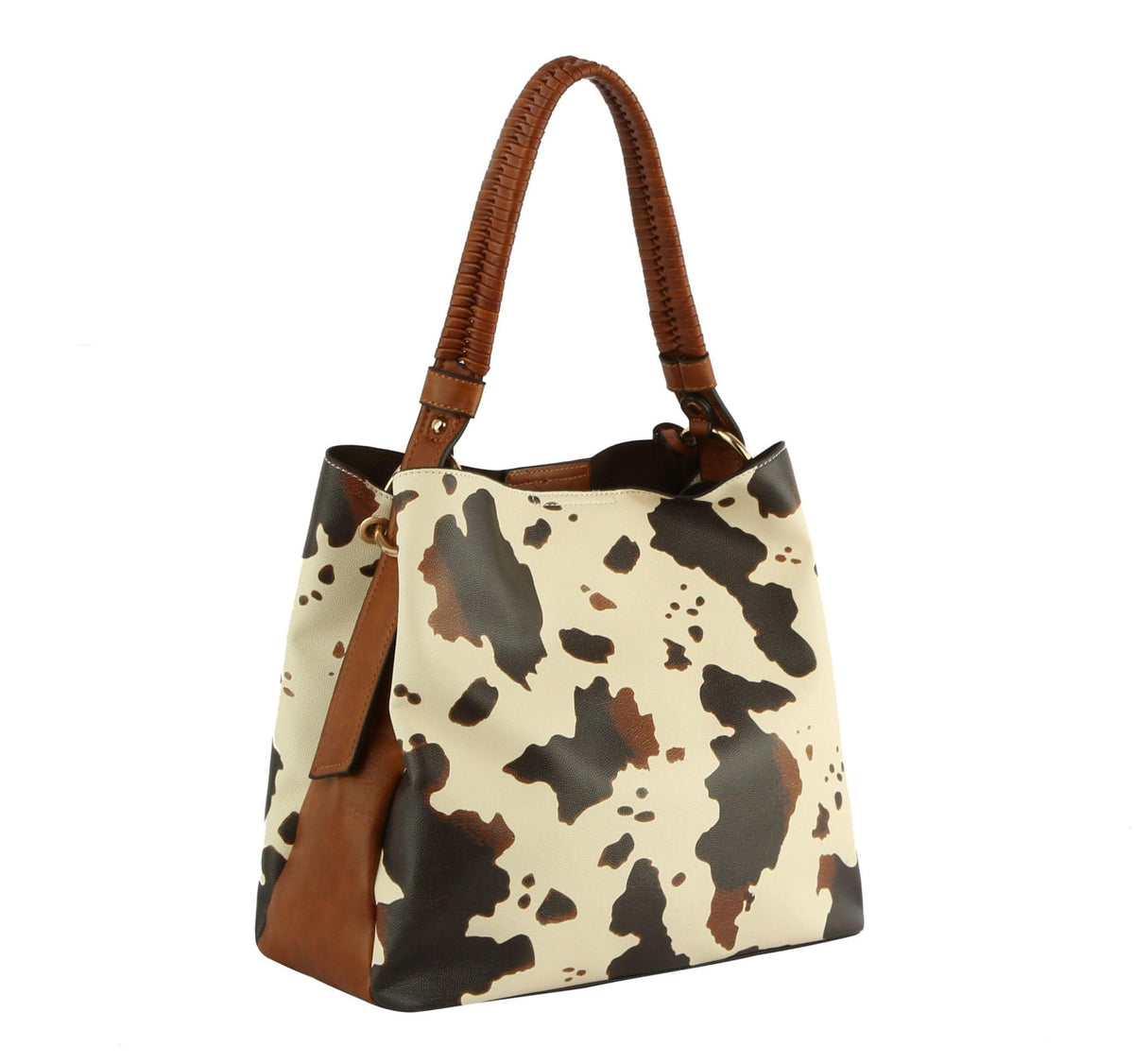 DV0729 Woven Handle Cow Satchel - MiMi Wholesale