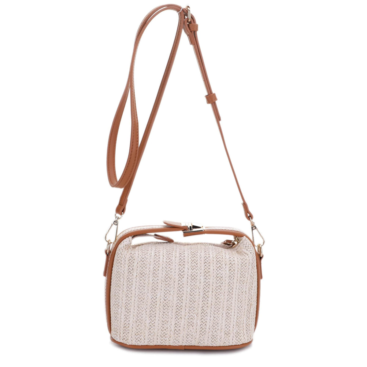 EJ85059 Tammy Buckle Handle Straw Crossbody Bag - MiMi Wholesale
