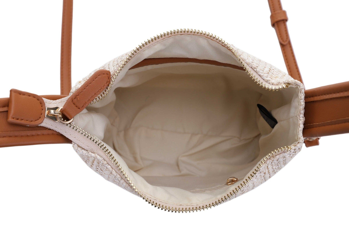 EJ85059 Tammy Buckle Handle Straw Crossbody Bag - MiMi Wholesale