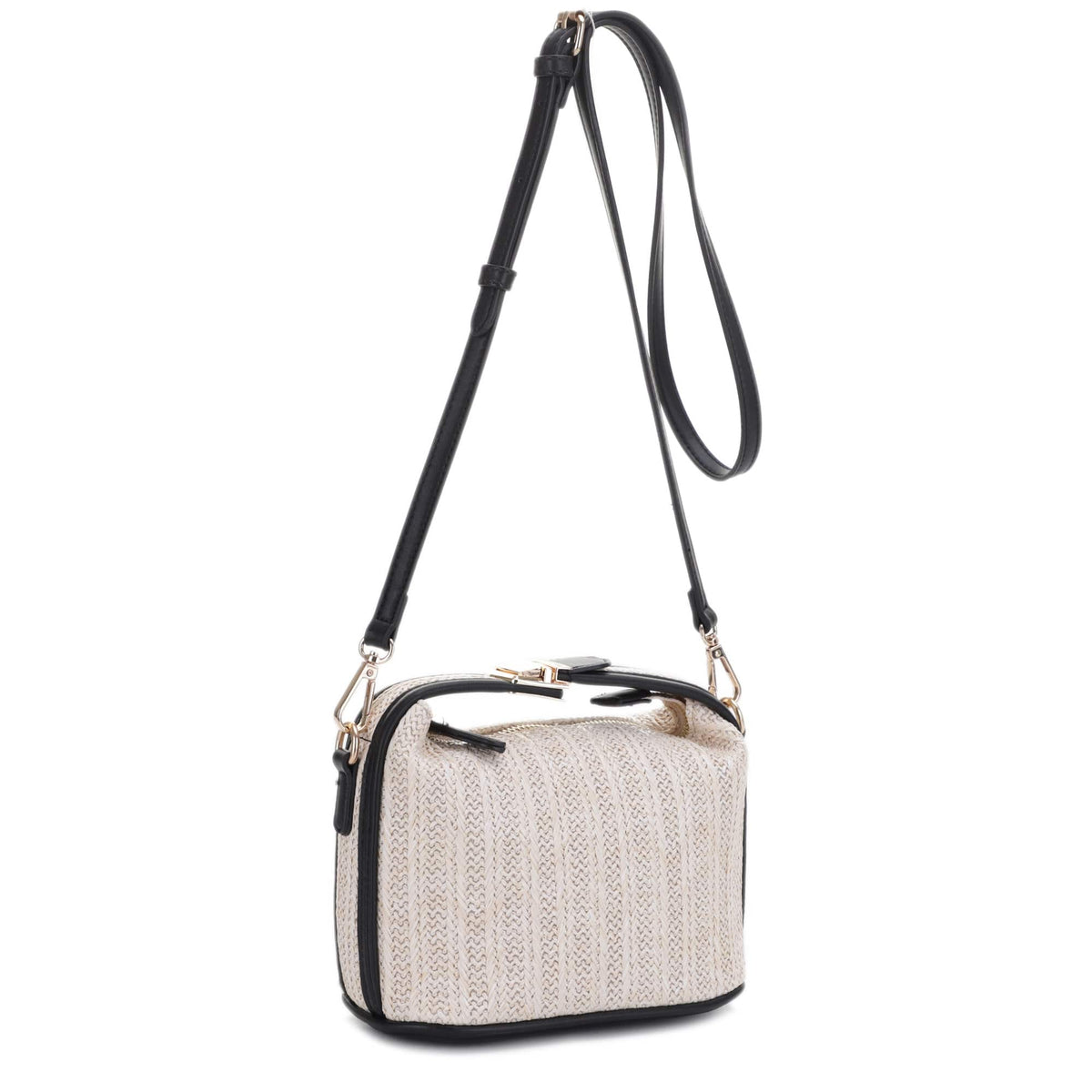EJ85059 Tammy Buckle Handle Straw Crossbody Bag - MiMi Wholesale