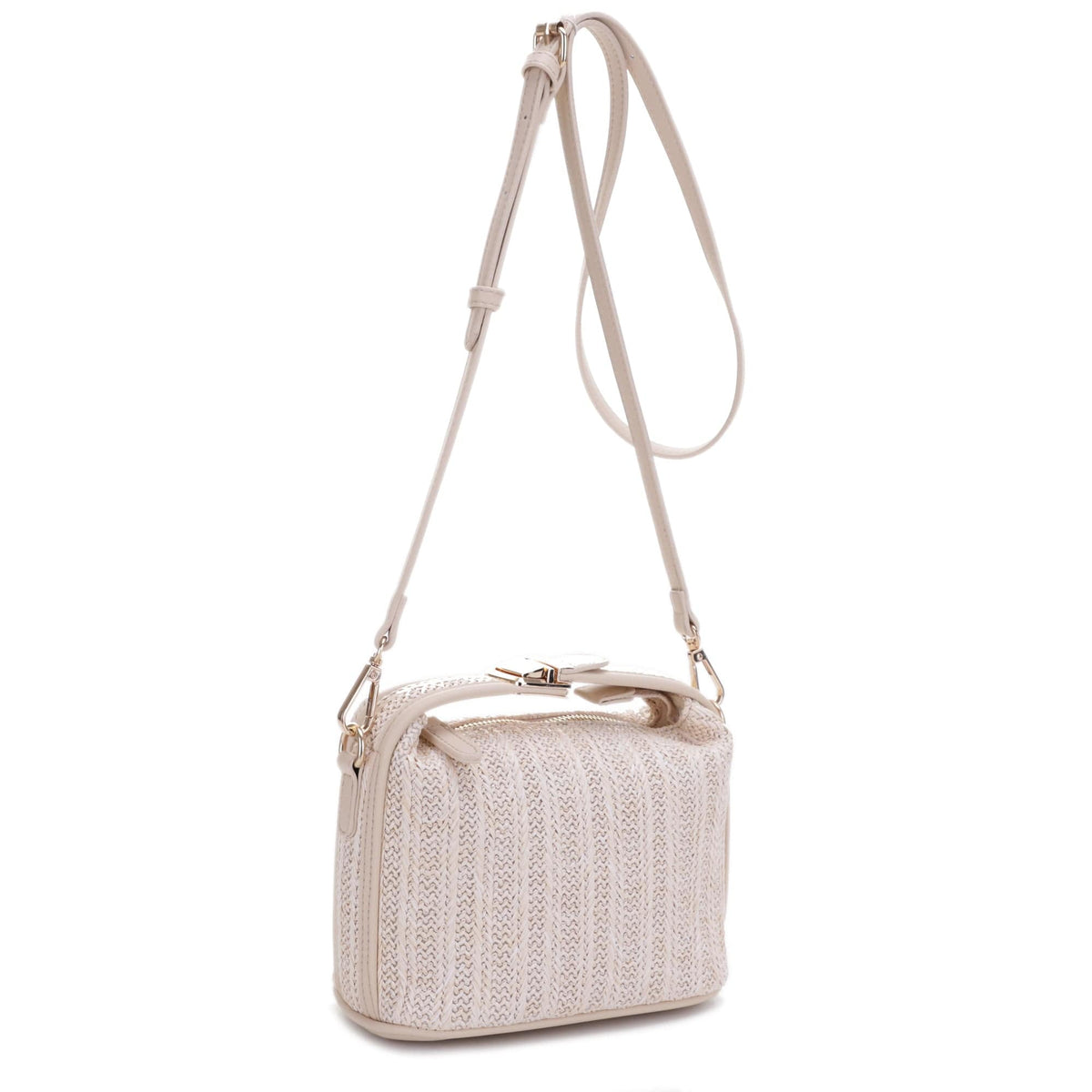 EJ85059 Tammy Buckle Handle Straw Crossbody Bag - MiMi Wholesale