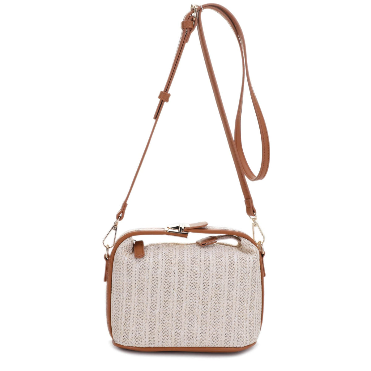 EJ85059 Tammy Buckle Handle Straw Crossbody Bag - MiMi Wholesale