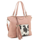 EJ91503C Cow Front Pocket Fashion Tote With Tassel - MiMi Wholesale
