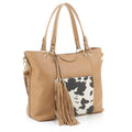 EJ91503C Cow Front Pocket Fashion Tote With Tassel - MiMi Wholesale