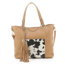EJ91503C Cow Front Pocket Fashion Tote With Tassel - MiMi Wholesale