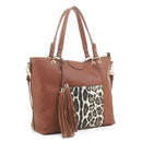 EJ91503J Snow Leopard Fashion Tote With Tassel - MiMi Wholesale