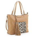 EJ91503J Snow Leopard Fashion Tote With Tassel - MiMi Wholesale