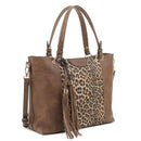 EJ91503L Leopard Fashion Tote With Tassel - MiMi Wholesale