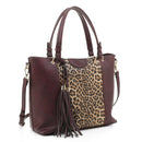 EJ91503L Leopard Fashion Tote With Tassel - MiMi Wholesale