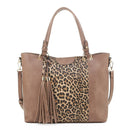 EJ91503L Leopard Fashion Tote With Tassel - MiMi Wholesale