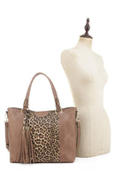 EJ91503L Leopard Fashion Tote With Tassel - MiMi Wholesale