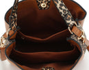 EJ91504L Leopard Panel Three Compartment Handbag - MiMi Wholesale