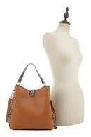 EJ91504L Leopard Panel Three Compartment Handbag - MiMi Wholesale