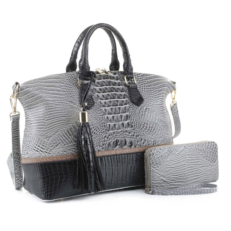 EM1331S Large Crocodile Textured Handbag/Briefcase w/ Wallet - MiMi Wholesale