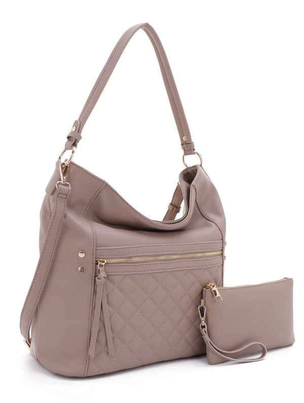 FC20460 Monique Quilted Front Pocket 2 in 1 Hobo Bag Set - MiMi Wholesale