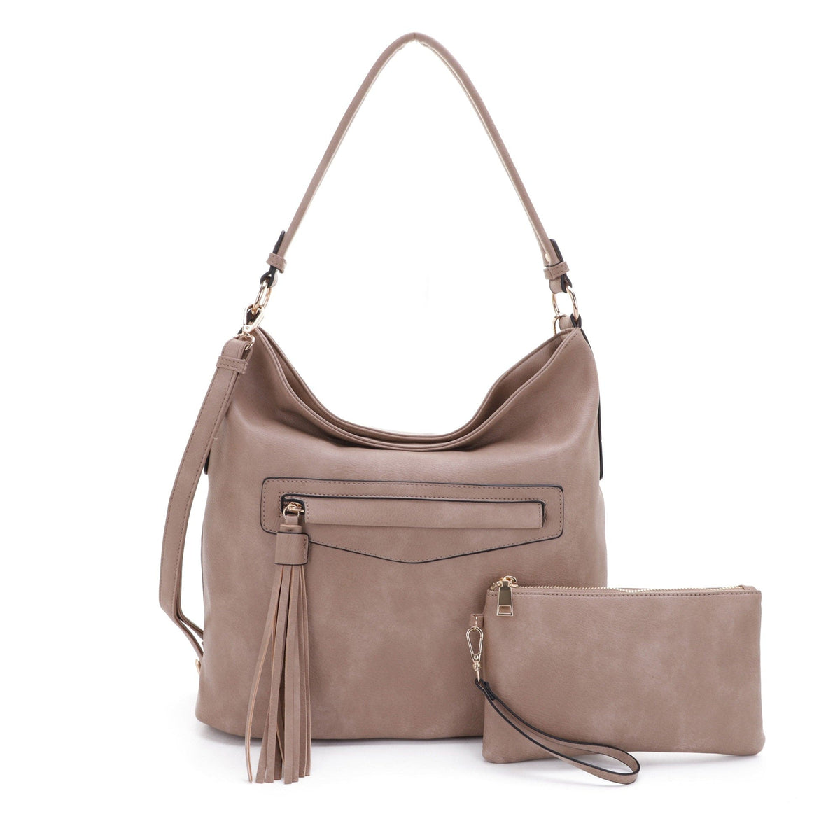 FC20495 Eliza Front Tassel Pocket 2 in 1 Hobo Shoulder Bag Set - MiMi Wholesale