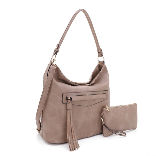 FC20495 Eliza Front Tassel Pocket 2 in 1 Hobo Shoulder Bag Set - MiMi Wholesale