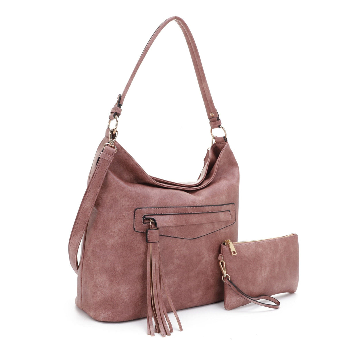 FC20495 Eliza Front Tassel Pocket 2 in 1 Hobo Shoulder Bag Set - MiMi Wholesale