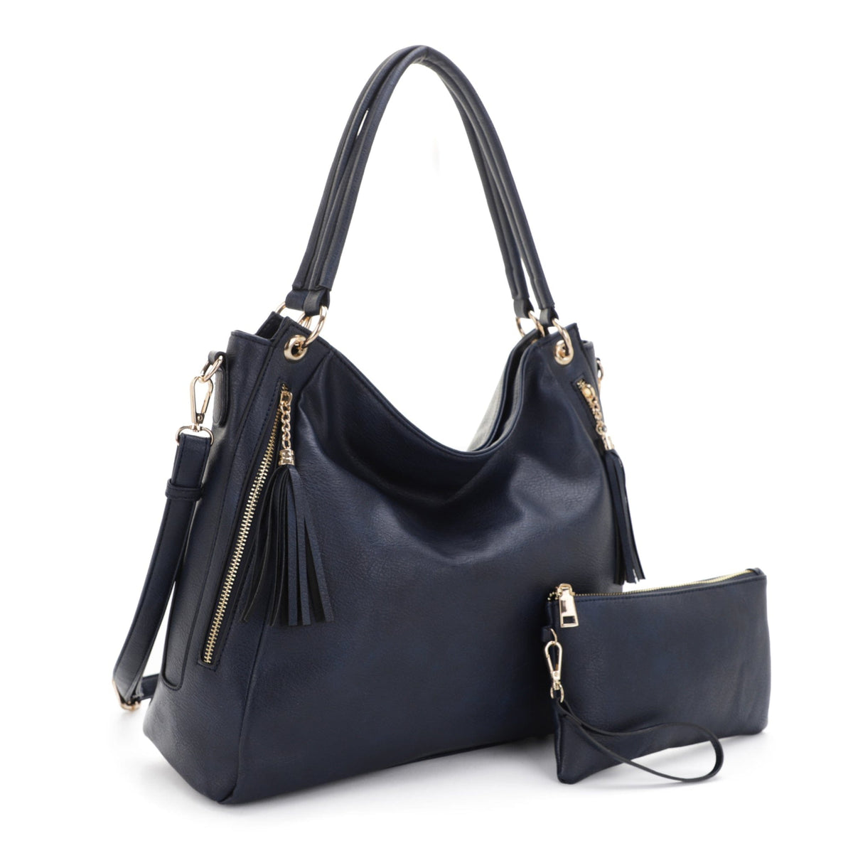 FC20496 Tonya Double Zipper 2 in 1 Hobo Bag With Wristlet - MiMi Wholesale