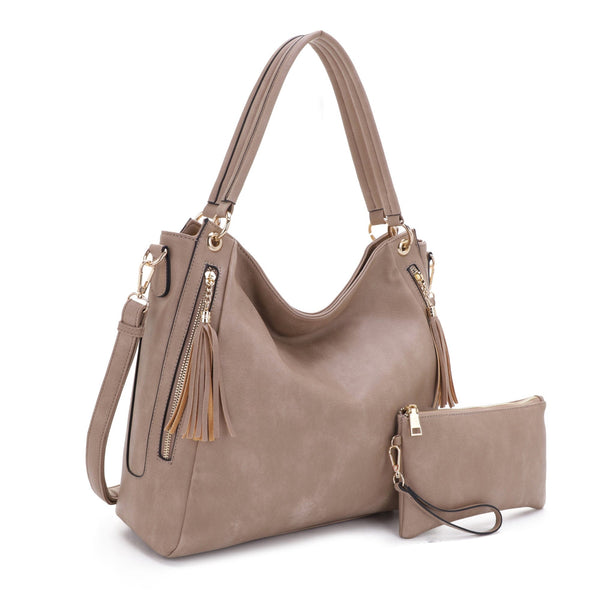 FC20496 Tonya Double Zipper 2 in 1 Hobo Bag With Wristlet - MiMi Wholesale