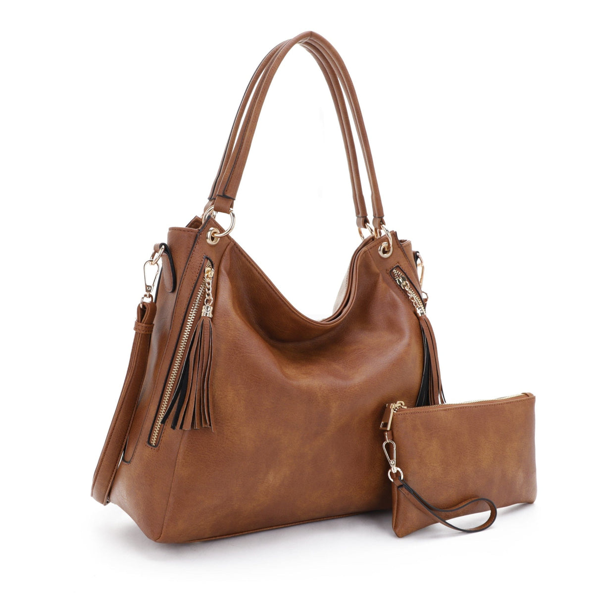 FC20496 Tonya Double Zipper 2 in 1 Hobo Bag With Wristlet - MiMi Wholesale