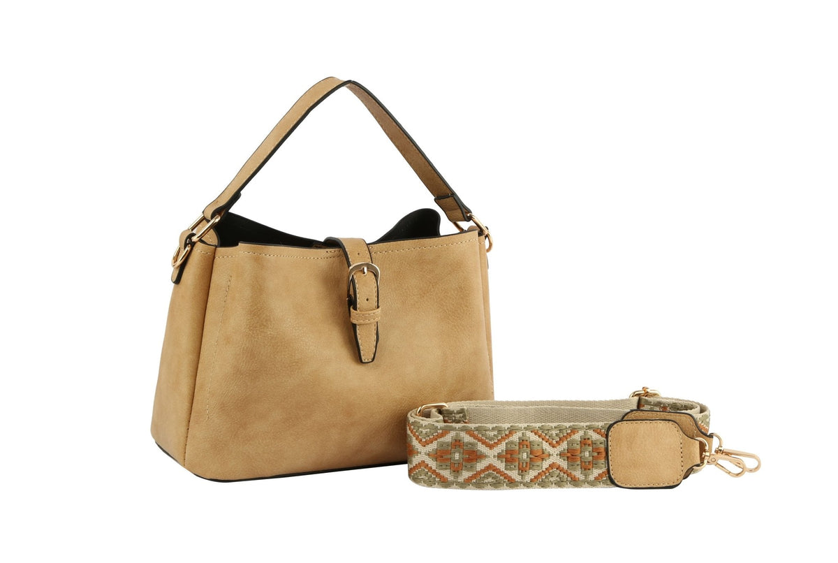 GL0009-1 Buckle Flap Shoulder Bag with Aztec Pattern Strap - MiMi Wholesale
