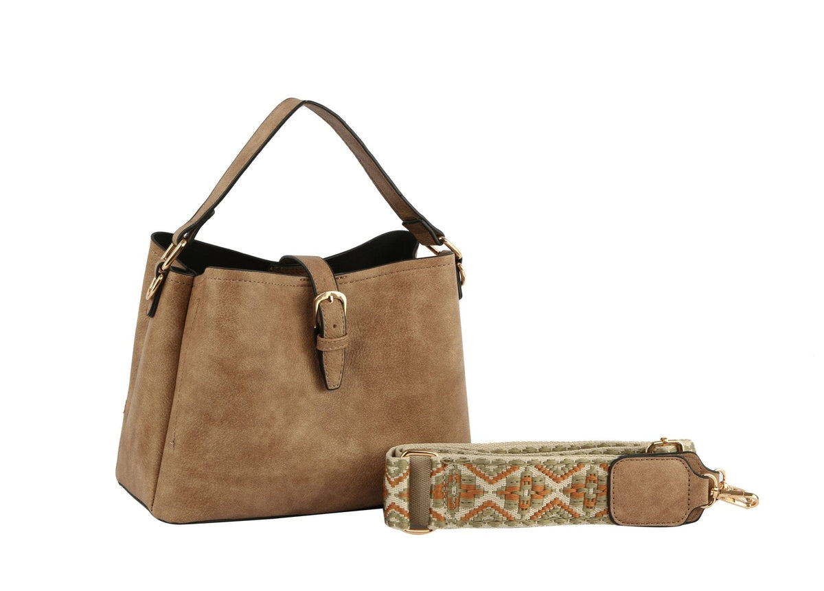 GL0009-1 Buckle Flap Shoulder Bag with Aztec Pattern Strap - MiMi Wholesale