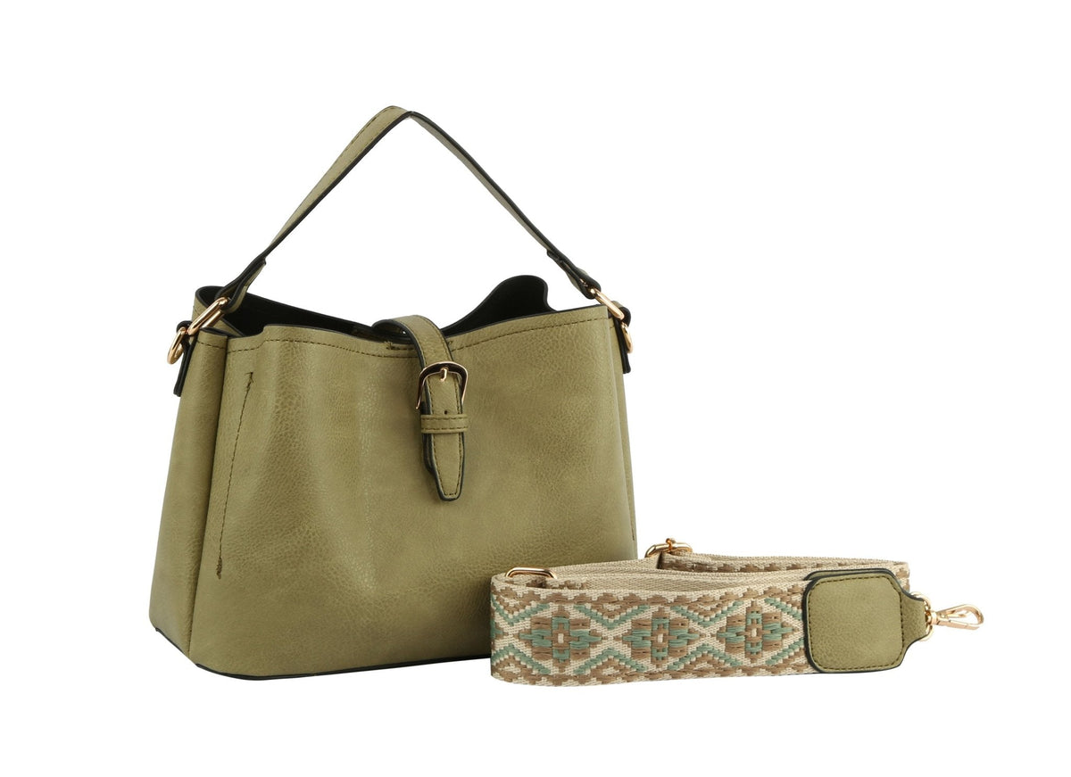 GL0009-1 Buckle Flap Shoulder Bag with Aztec Pattern Strap - MiMi Wholesale