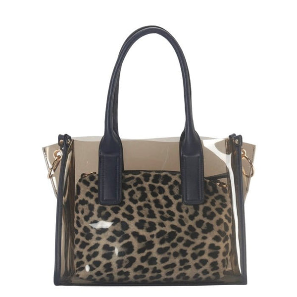 GSL8201 Clear Plastic 2 in 1 Leopard Print Handbag/Crossbody - MiMi Wholesale