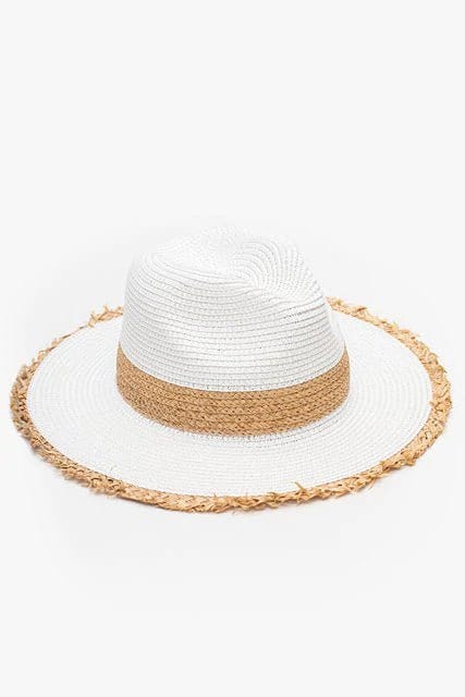 H3085 Frayed Edge Straw Panama Sun Hat - MiMi Wholesale