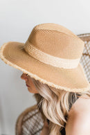 H3085 Frayed Edge Straw Panama Sun Hat - MiMi Wholesale