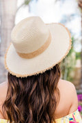 H3085 Frayed Edge Straw Panama Sun Hat - MiMi Wholesale