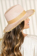H3085 Frayed Edge Straw Panama Sun Hat - MiMi Wholesale