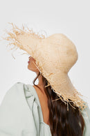 H3094 Frayed Edge Wide Brim Straw Sun Hat - MiMi Wholesale
