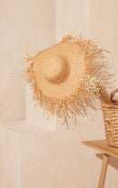 H3094 Frayed Edge Wide Brim Straw Sun Hat - MiMi Wholesale