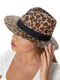 H3132 Leopard Printed Straw Panama Sun Hat - MiMi Wholesale