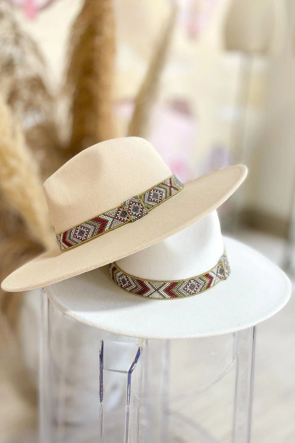 H3177 Beaded Band Felt Fedora Hat - MiMi Wholesale