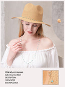 H3318 Turquoise Bead Chain Straw Panama Sun Hat - MiMi Wholesale