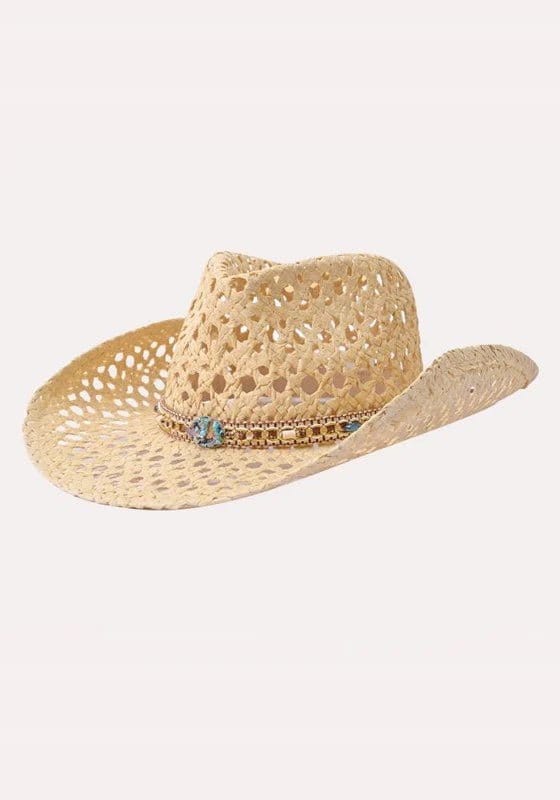 H3324 Boho Cut Out Cowboy Hat With Bead Detailing - MiMi Wholesale