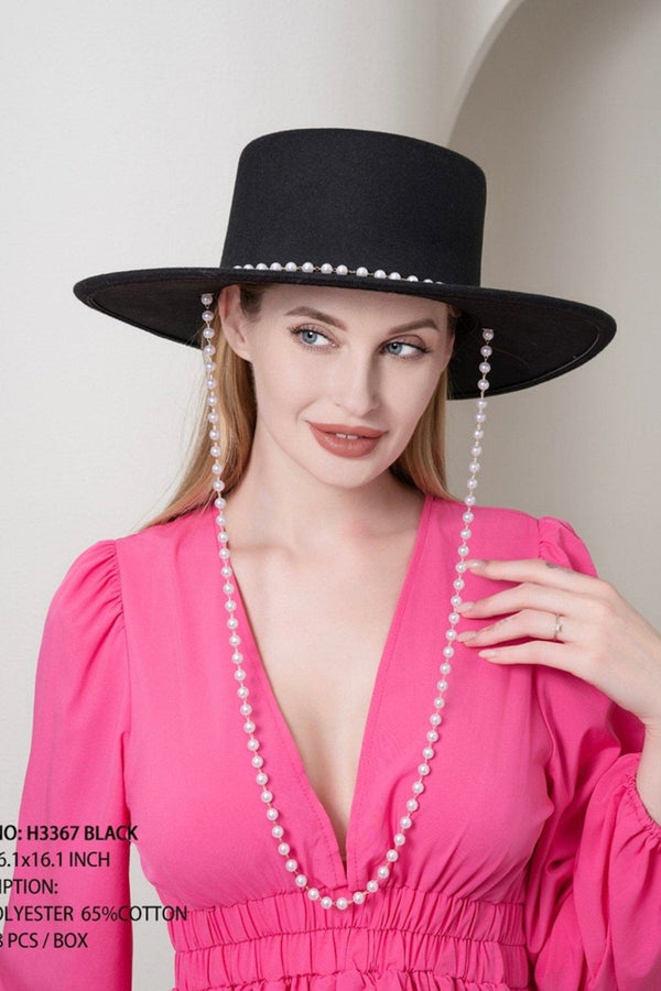 H3367 Adeline Top Hat With Pearl Chain - MiMi Wholesale