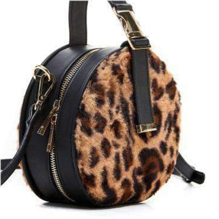 H87611 Leopard Fur Hat Box Handbag/Crossbody - MiMi Wholesale