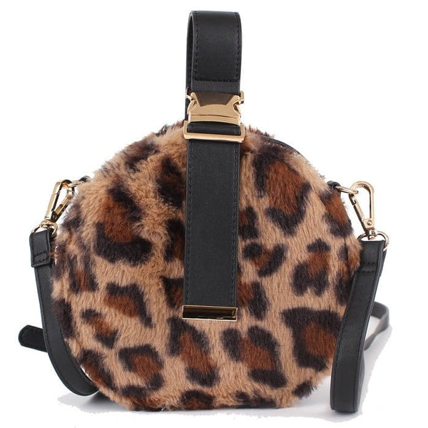 H87611 Leopard Fur Hat Box Handbag/Crossbody - MiMi Wholesale