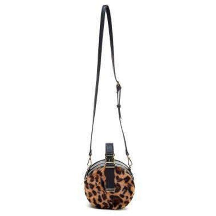 H87611 Leopard Fur Hat Box Handbag/Crossbody - MiMi Wholesale