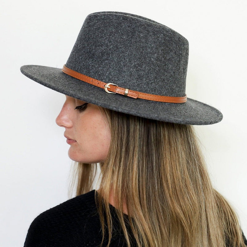 HAT2053 Wool Fedora w/ Belted Band - MiMi Wholesale