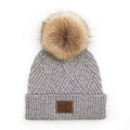 HAT2060 Amelia Large Patch Heathered Pom Beanie - MiMi Wholesale