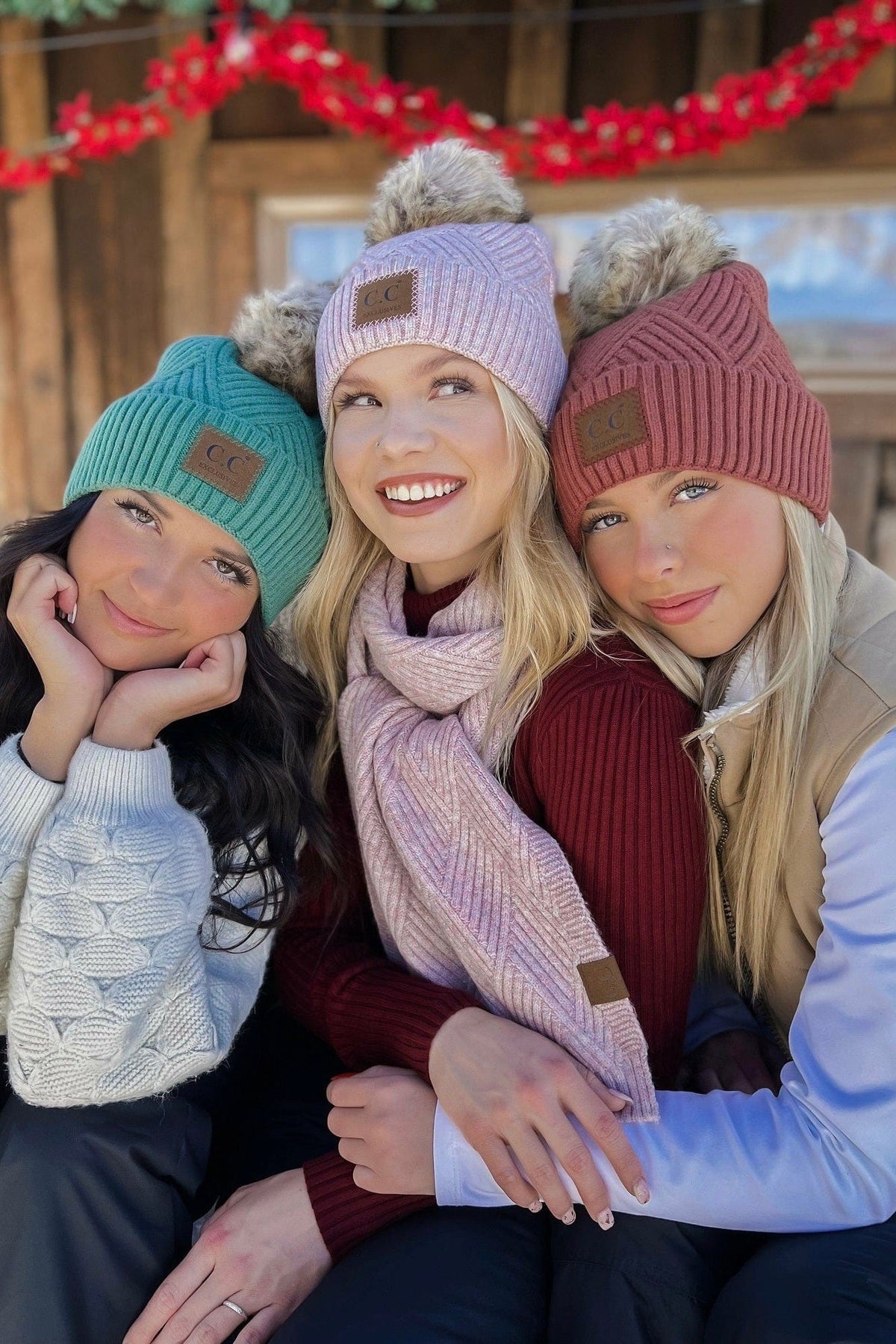 HAT2060 Amelia Large Patch Heathered Pom Beanie - MiMi Wholesale