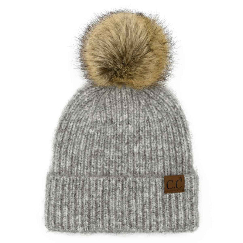 HAT2074 Chloe Soft Ribbed Fur Pom Beanie - MiMi Wholesale