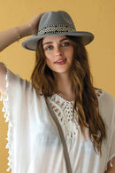 HAT2145 Tall Fedora w/ Aztec Inspired Trim - MiMi Wholesale