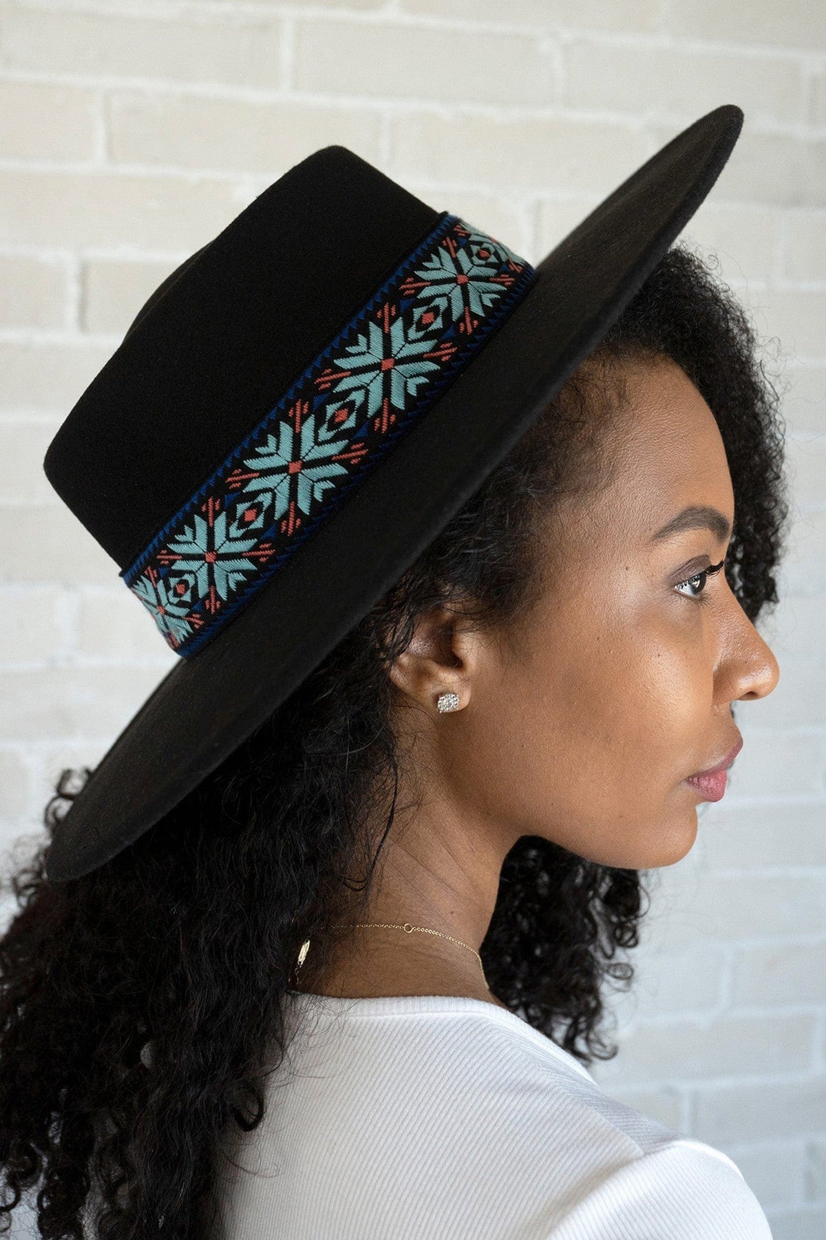 HAT2191 Mirta Aztec Trim Wide Brim Fedora - MiMi Wholesale
