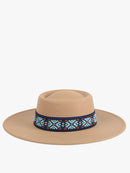 HAT2191 Mirta Aztec Trim Wide Brim Fedora - MiMi Wholesale